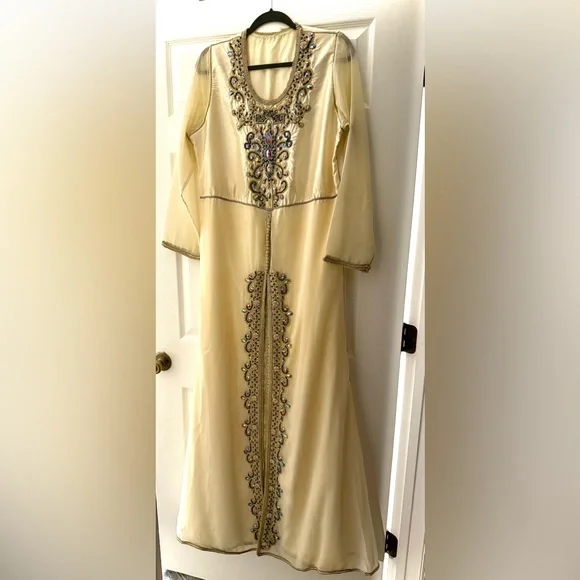 Moroccan kaftan Designer Hand Work Dubai Embroidered Georgette Stylish Maxi . - Picture 3 of 9